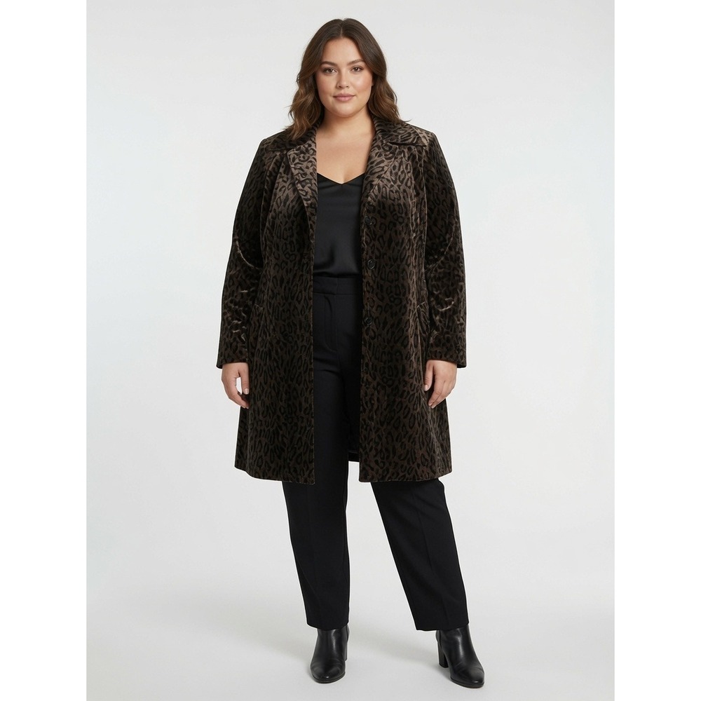 Vintage John Caruana Leopard Velvet Long Coat Jacket Size 3X Mob Wife 90s